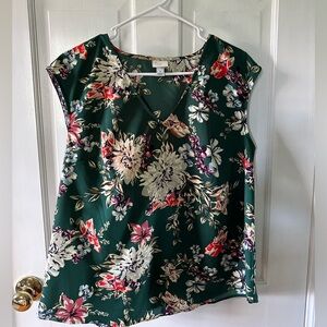 A New Day dark green floral print blouse